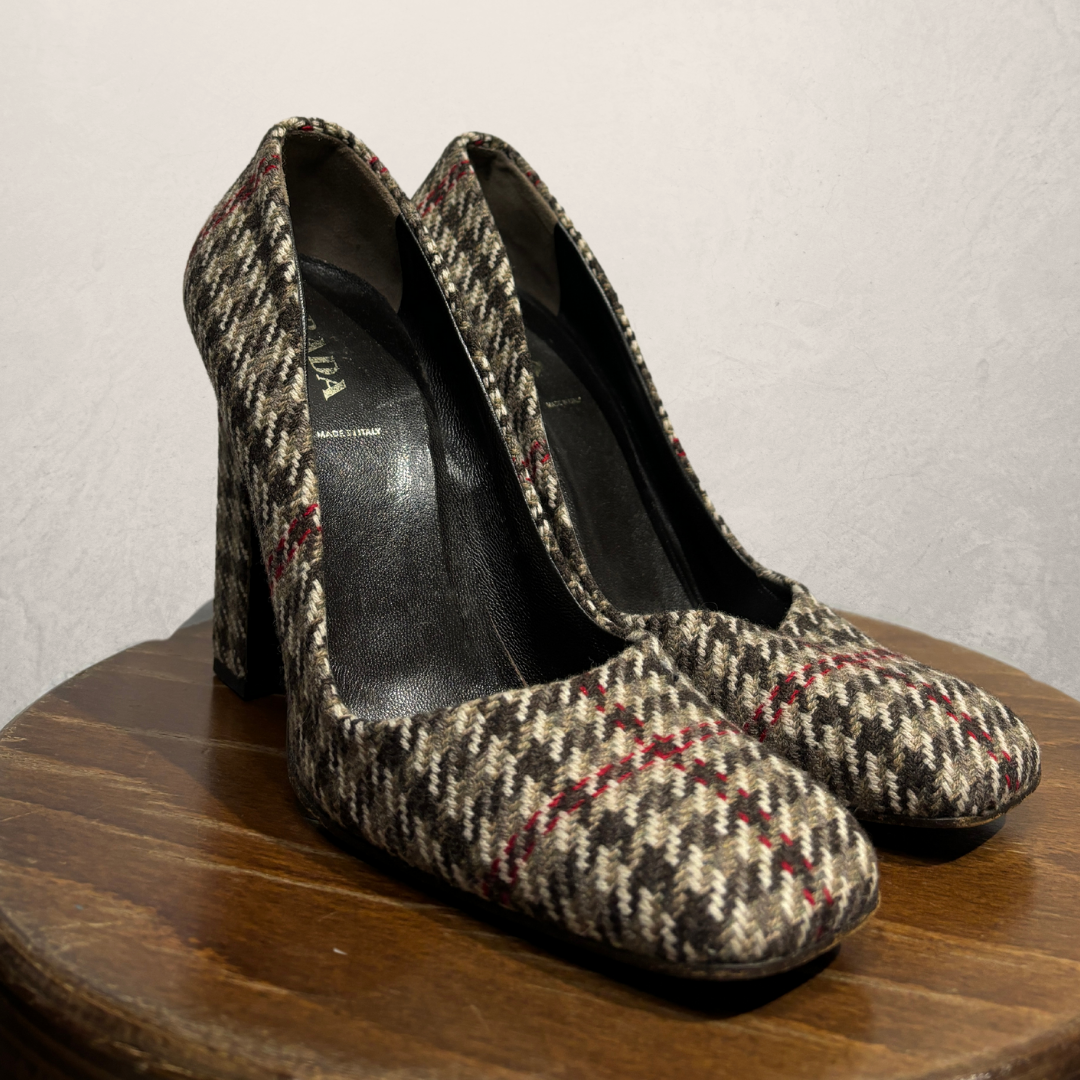 Prada brown gingham heels 39