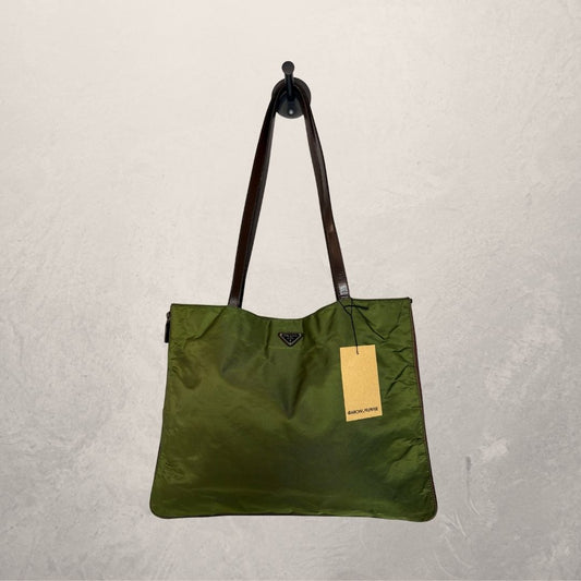 Prada limoengroene nylon schoudertas met rits