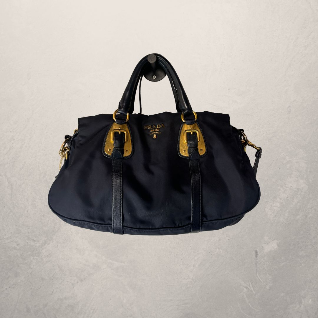 Prada navy blue soft tessuto nylon 2-way satchel OS