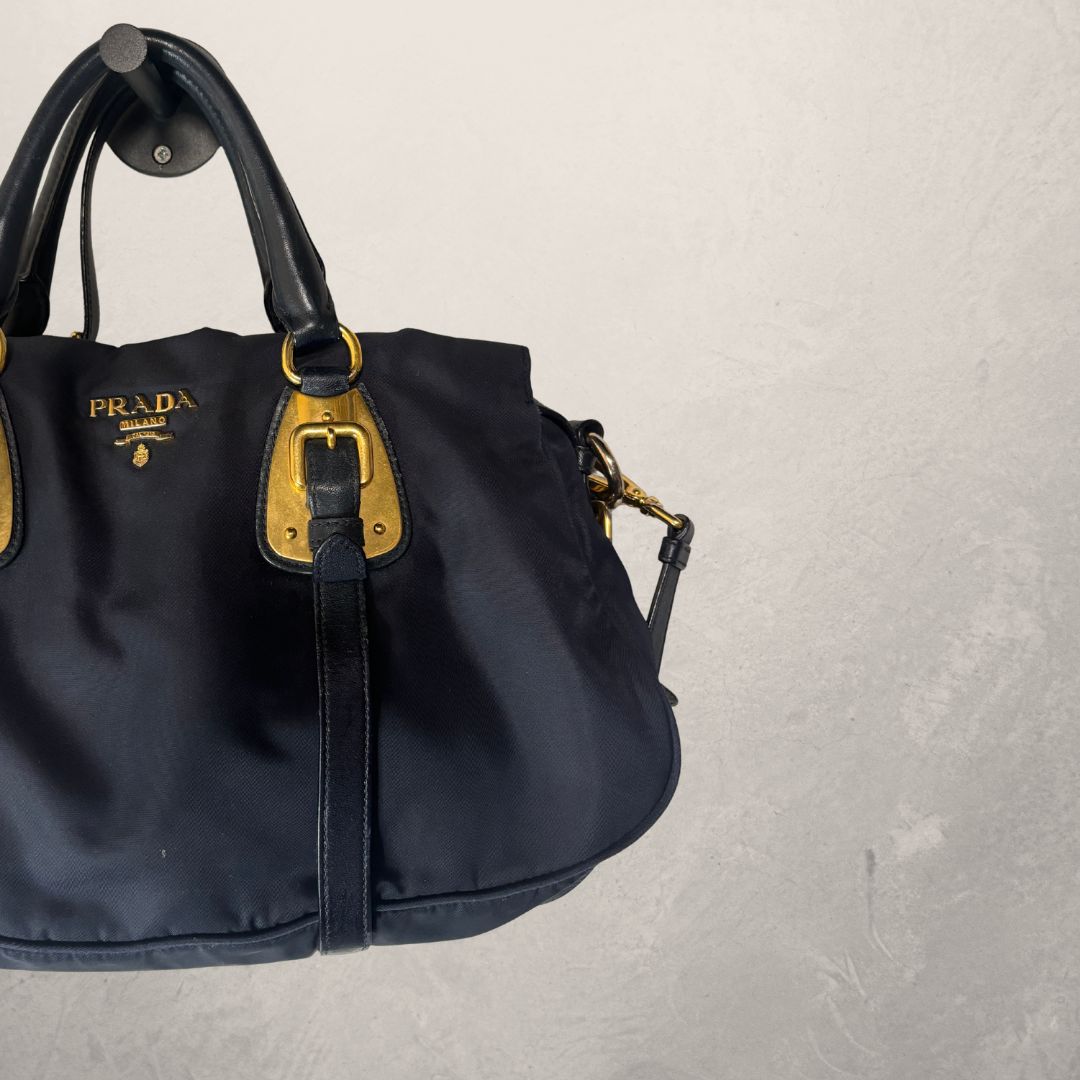 Prada navy blue soft tessuto nylon 2-way satchel OS