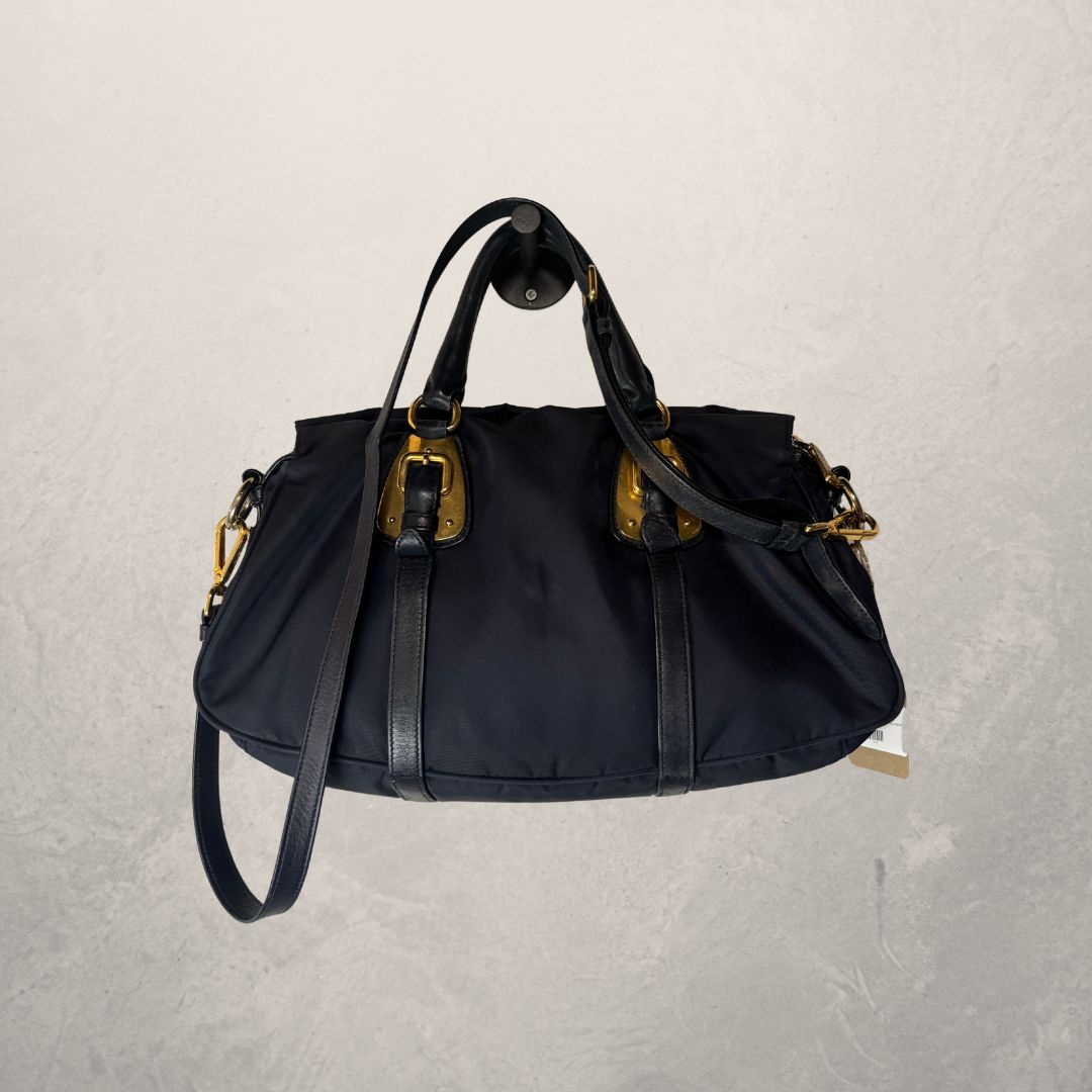 Prada navy blue soft tessuto nylon 2-way satchel OS