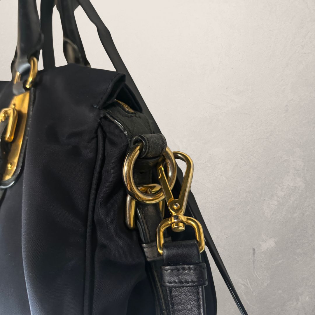 Prada navy blue soft tessuto nylon 2-way satchel OS
