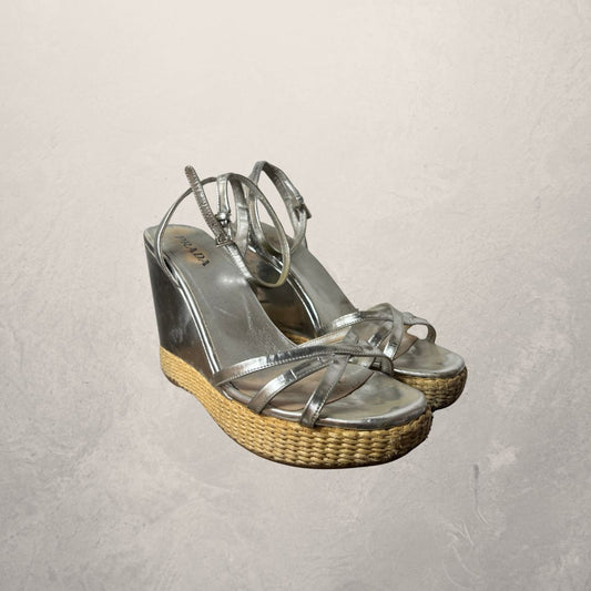Prada silver wedge sandels 38.5 (good)