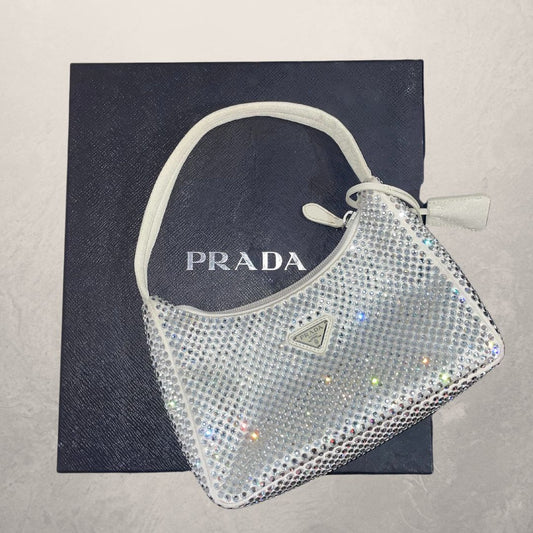 Prada white Re-Edition 2000 Crystal Mini Bag
