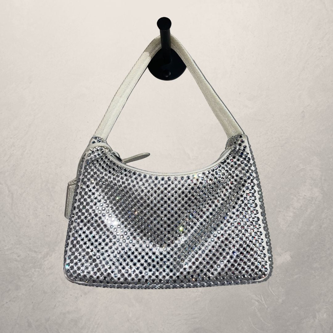 Prada witte Re-Edition 2000 Crystal Mini Bag