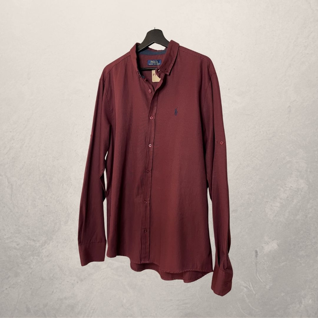 Ralph Lauren Maroon poloshirt met lange mouwen L