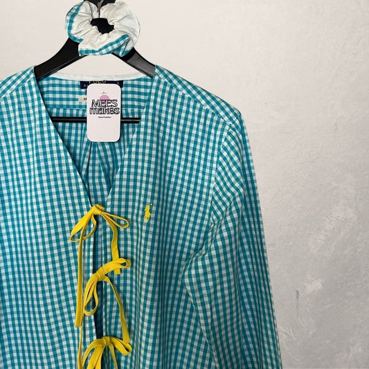 Ralph Lauren blue check tie shirt L- By Mees.Makes