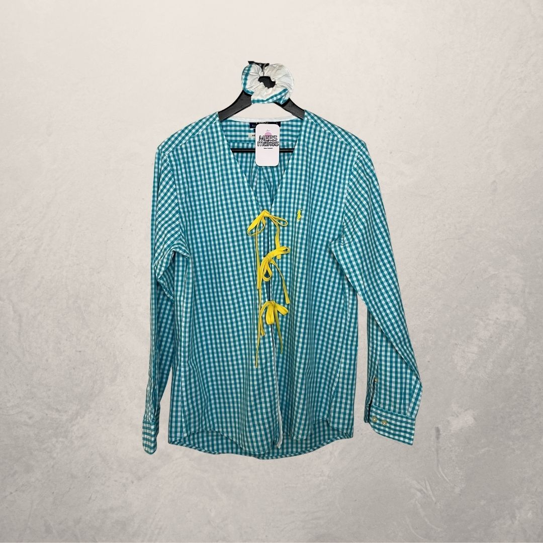 Ralph Lauren blauw geruit overhemd met stropdas L- By Mees.Makes
