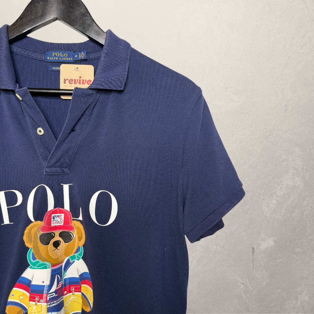 Ralph Lauren blauw poloshirt met beermotief M