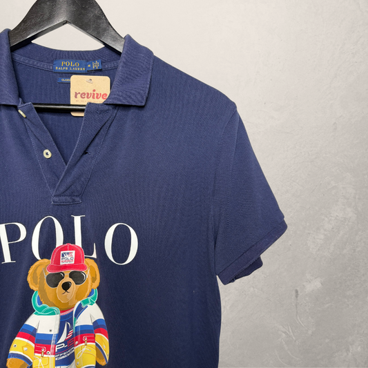 Ralph Lauren blauw poloshirt met beermotief M