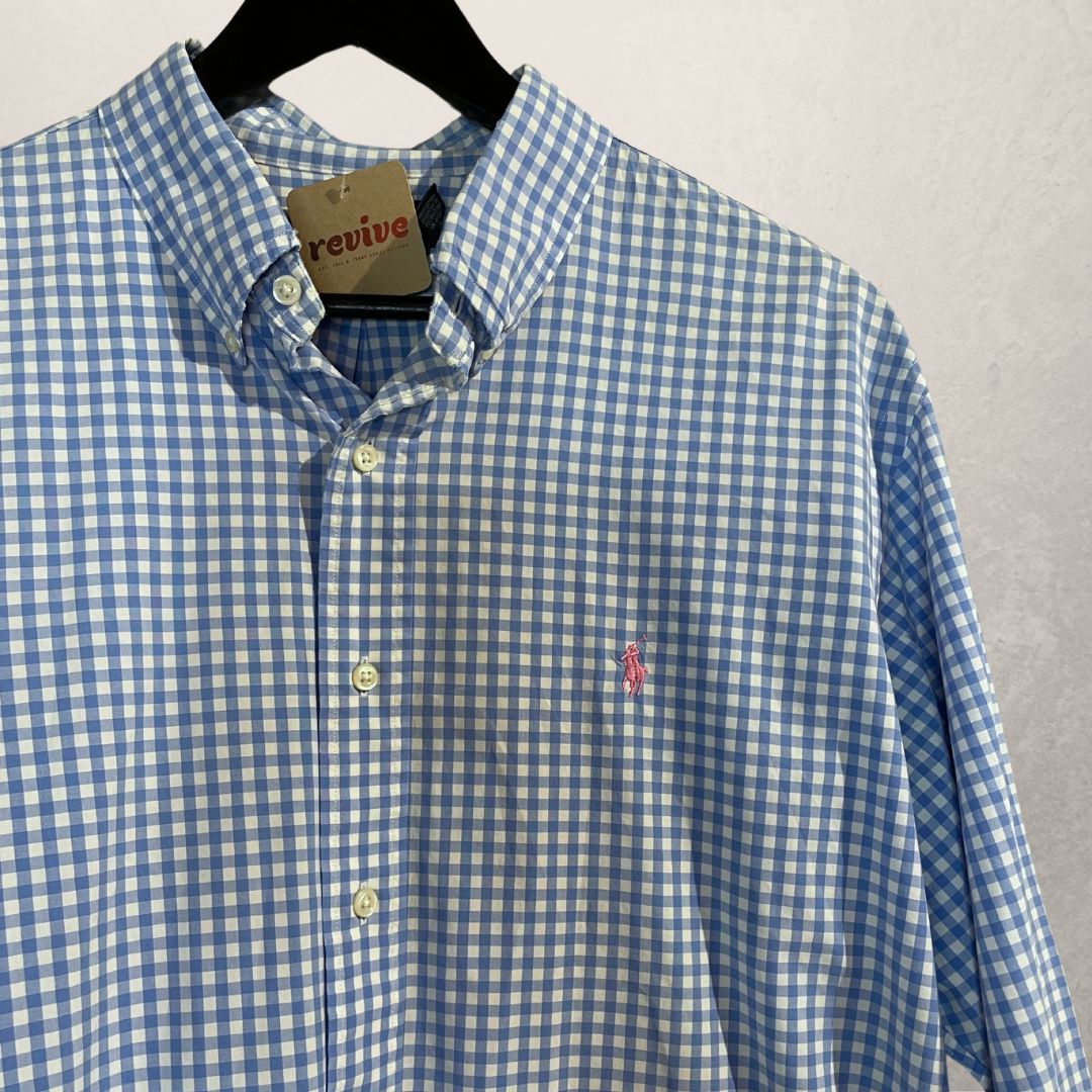 Ralph Lauren blue stripe pink polo ls shirt L