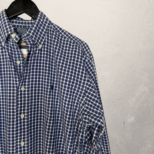 Ralph Lauren blauw wit geruit overhemd M