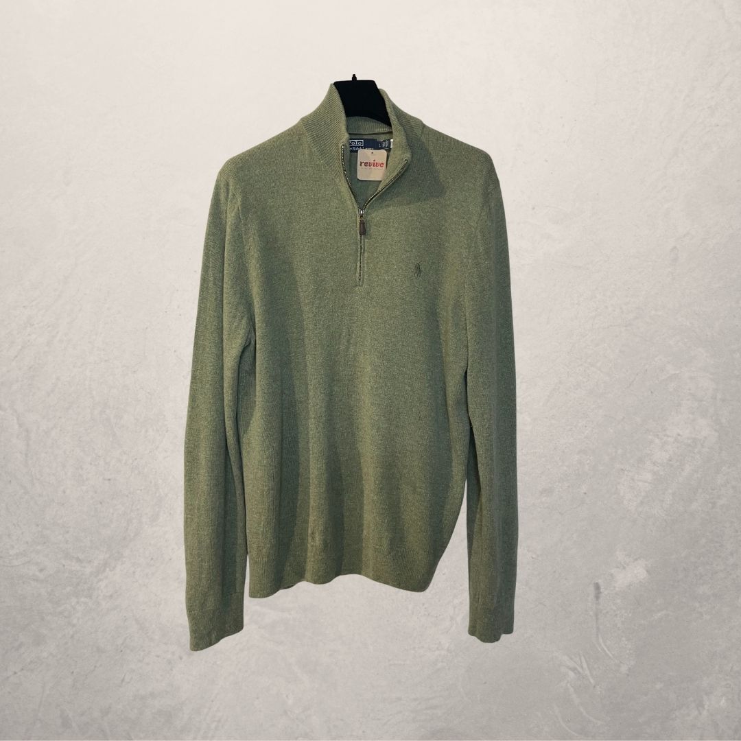 Ralph Lauren groene 100% wollen trui met halve rits L