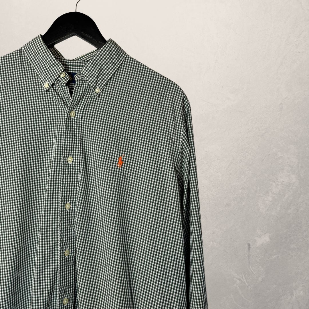 Ralph Lauren groen oranje logo shirt L