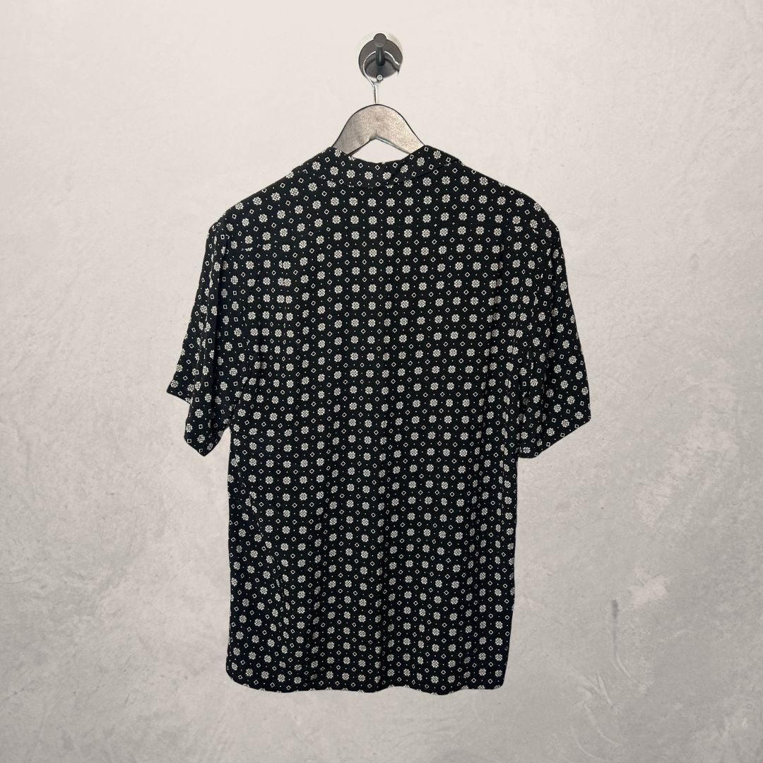 Saint Laurent  black patterned-jacquard 100% silk short-sleeve shirt S