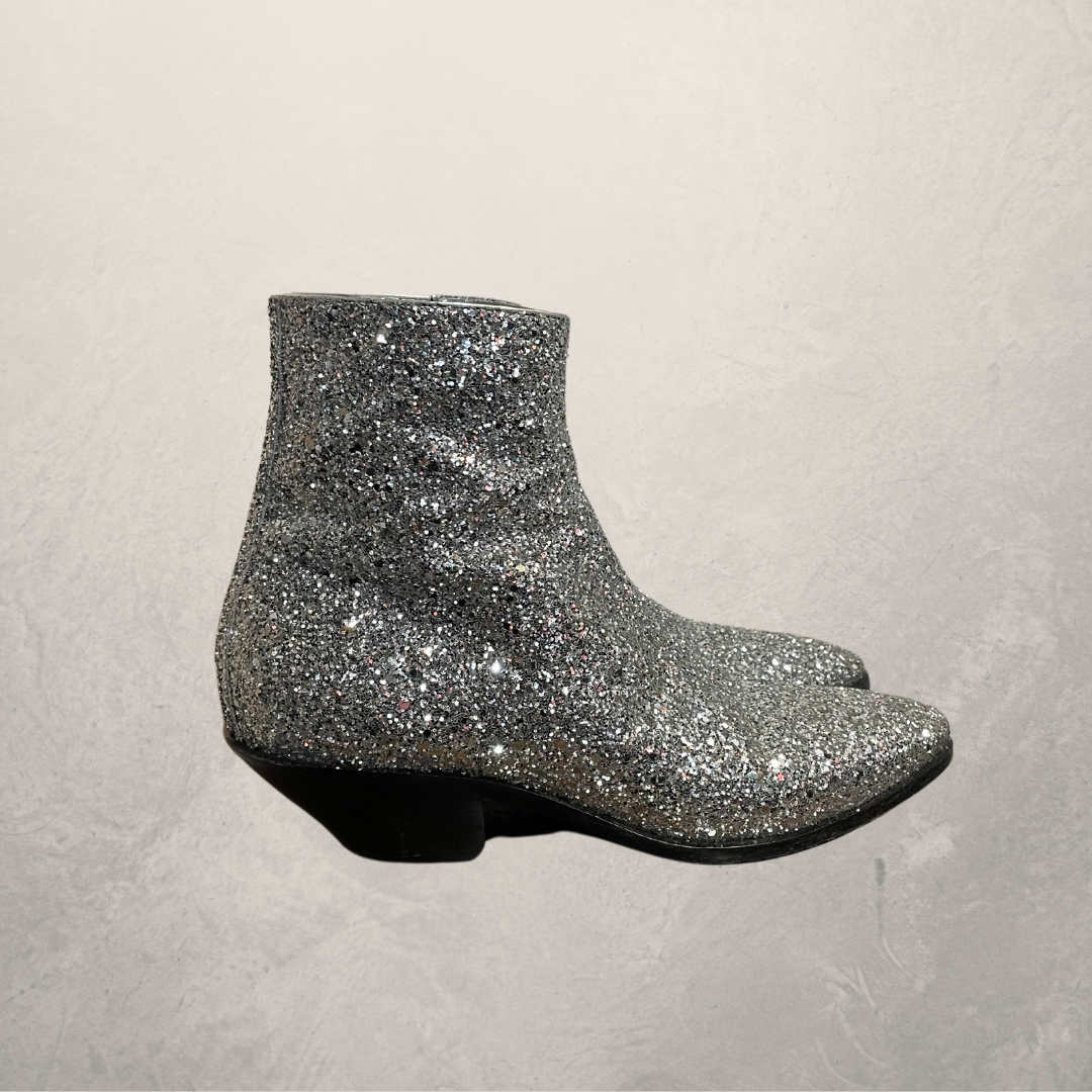 Saint Laurent silver sequin boots 38 1/2