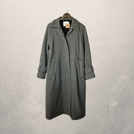 Samsoe Samsoe black white WOOL houndstooth long overcoat M/L