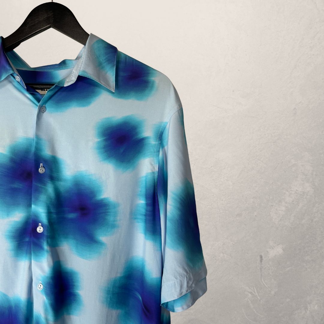 Sandro blue flowers shortsleeved shirt L