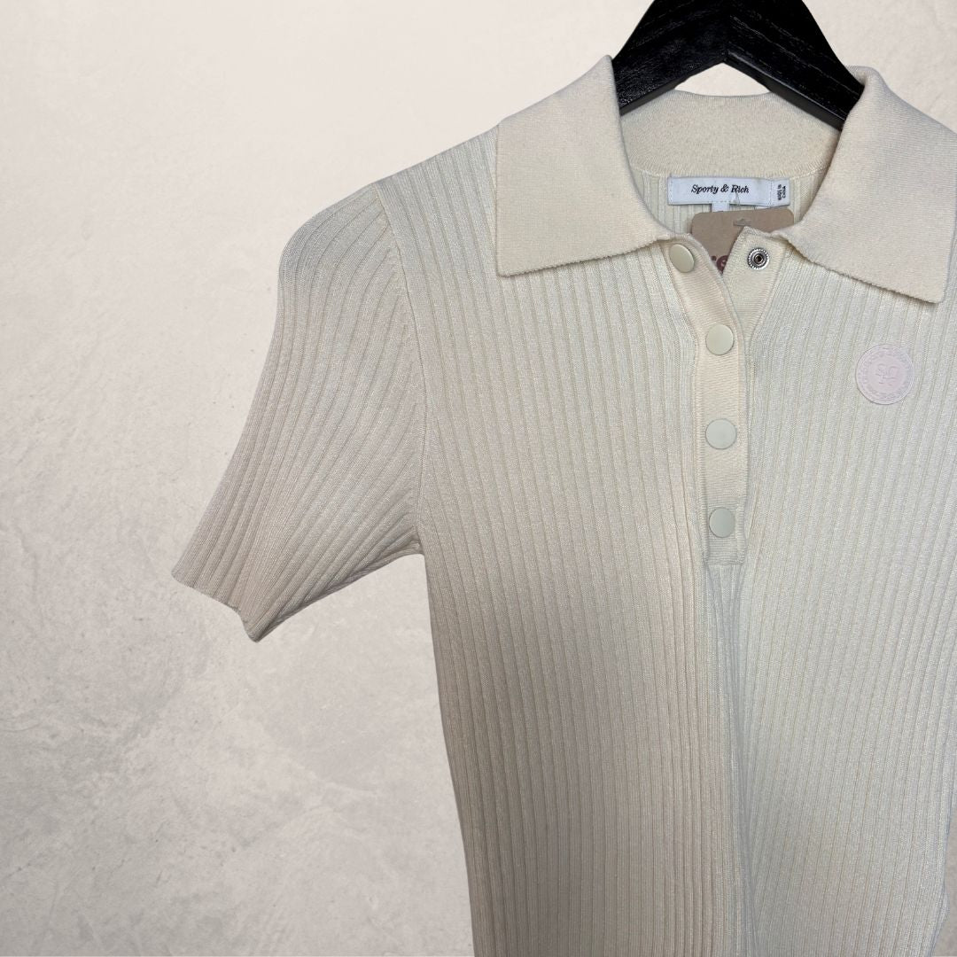Sporty & Rich beige collar knit baby tee S