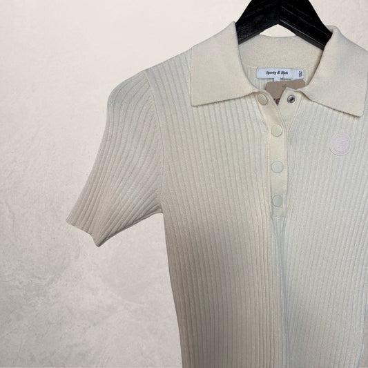 Sporty & Rich beige collar knit baby tee S