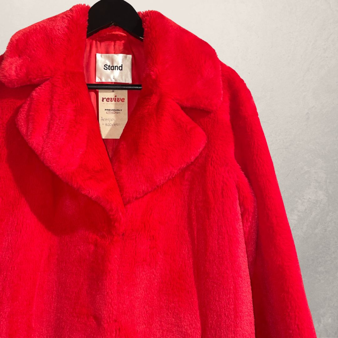 Stand Studio red faux fur coat S