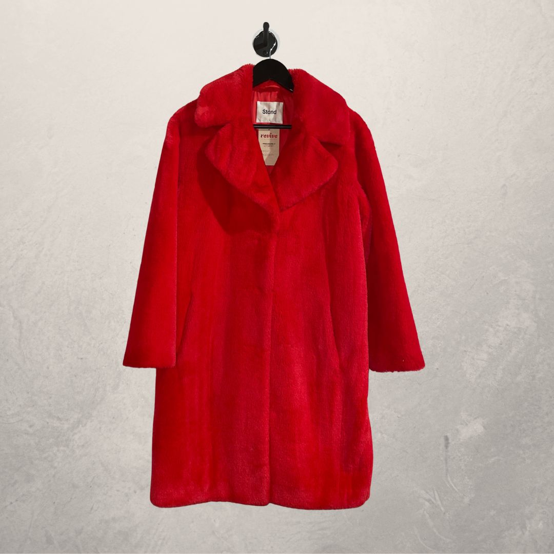 Stand Studio red faux fur coat S