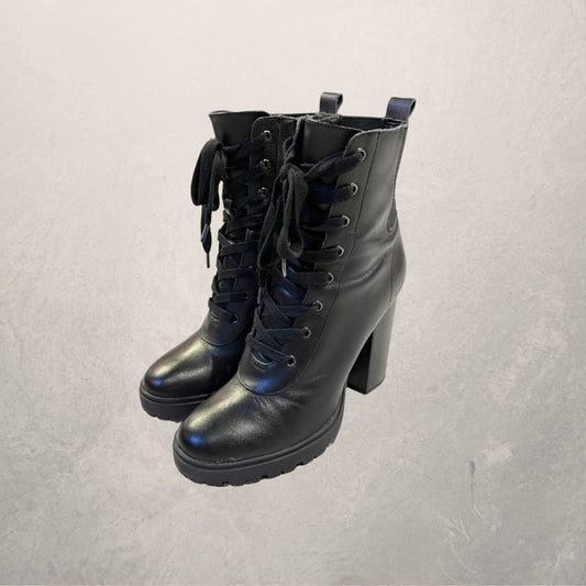 Steve Madden Black leather lace up heeled boots 40