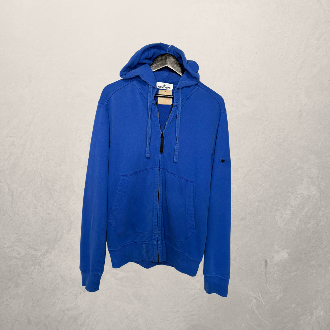 Stone Island blue full-zip 100% cotton hoodie L