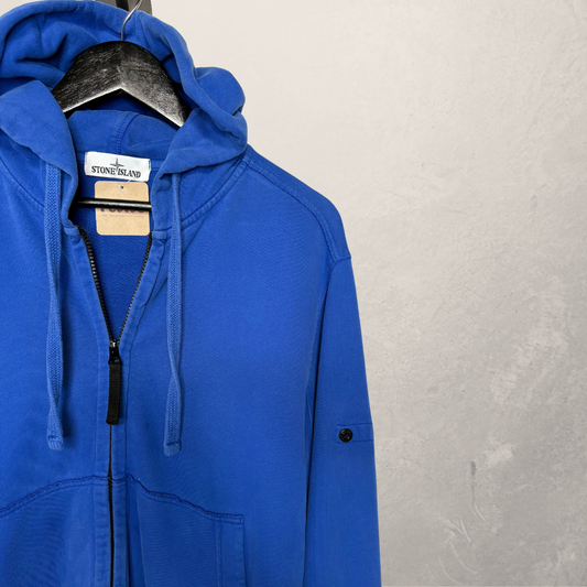Stone Island blauwe hoodie met rits, 100% katoen L