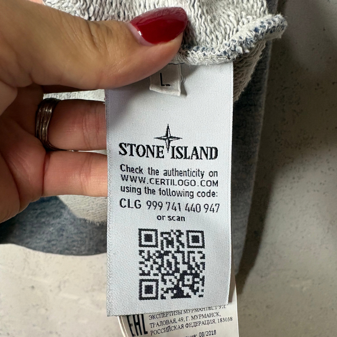 Stone Island light grey 100% cotton hoodie L