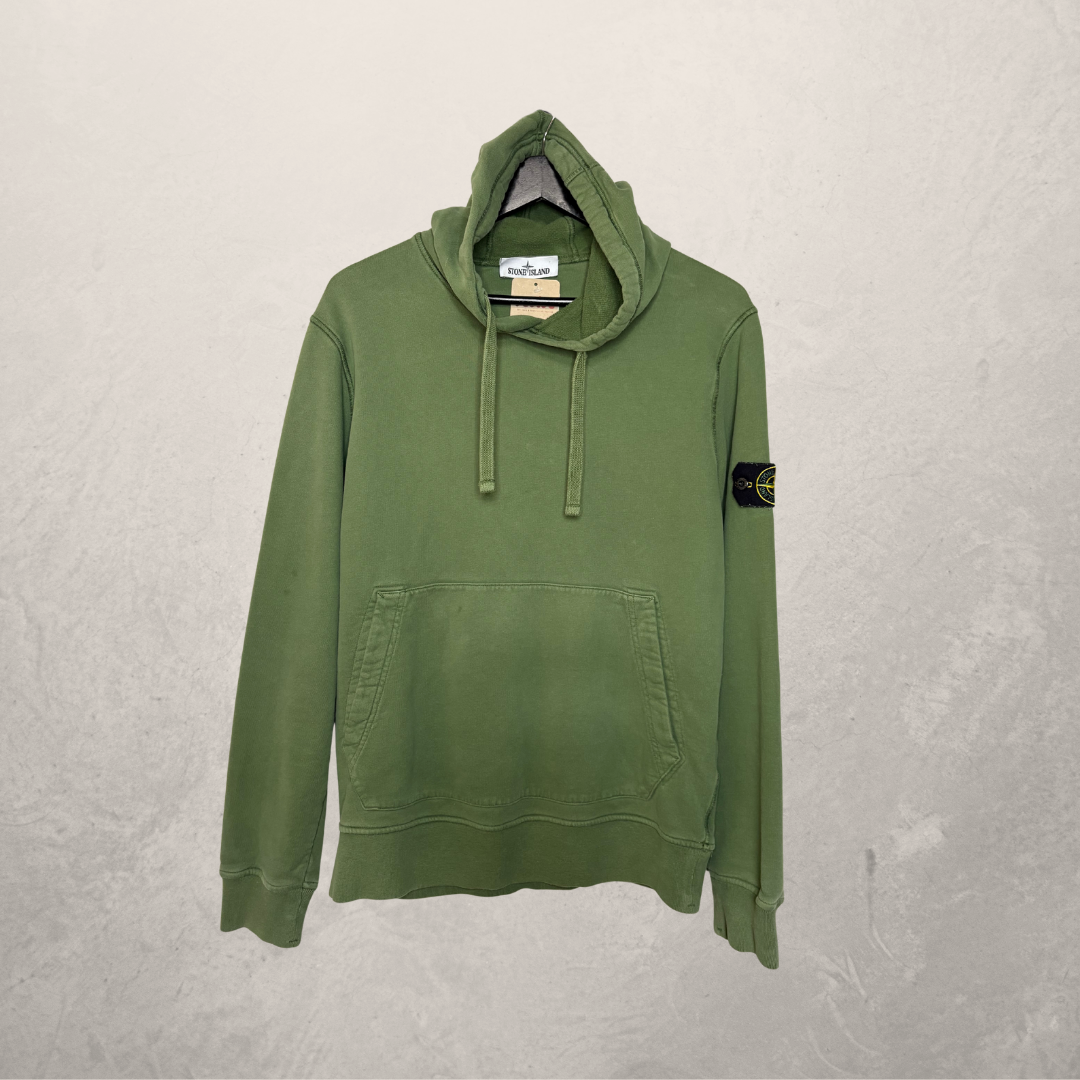 Stone Island musk green 100 % cotton garment-dyed hoodie L