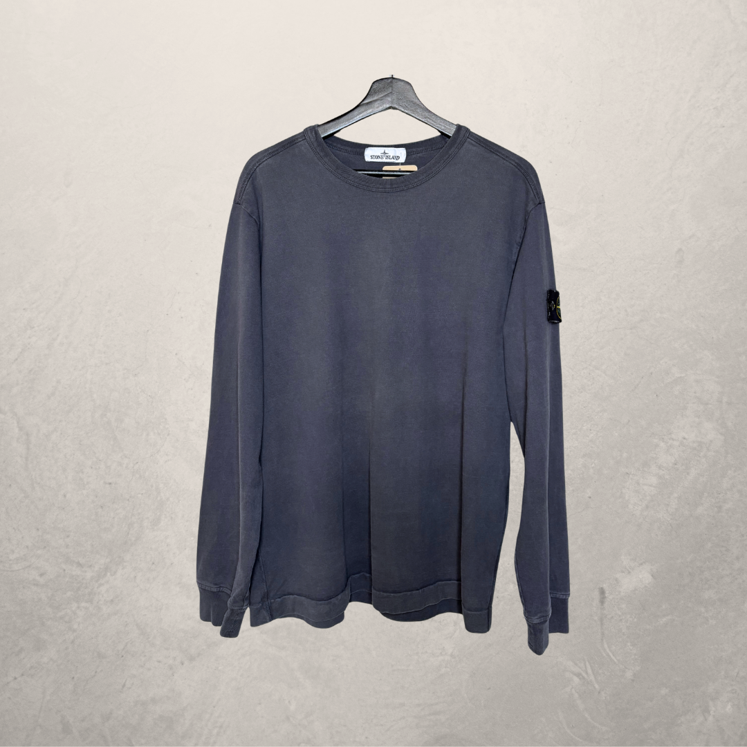 Stone Island navy 100% cotton crewneck LS shirt L