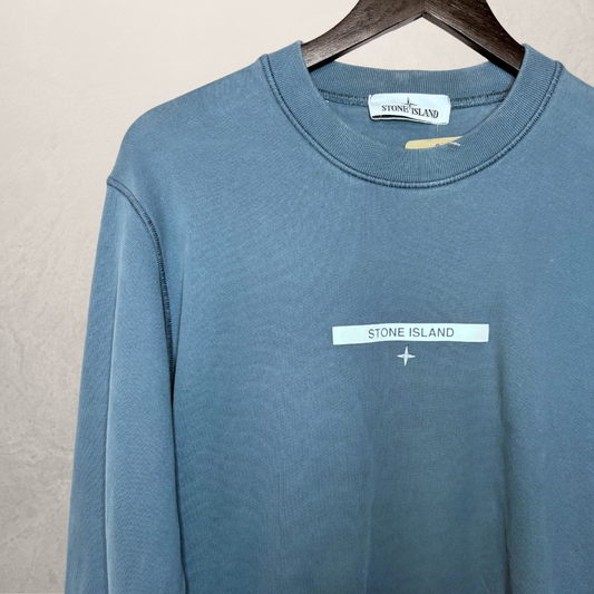Stone Island ottanio blauw 100% katoen micro graphics shirt met lange mouwen M