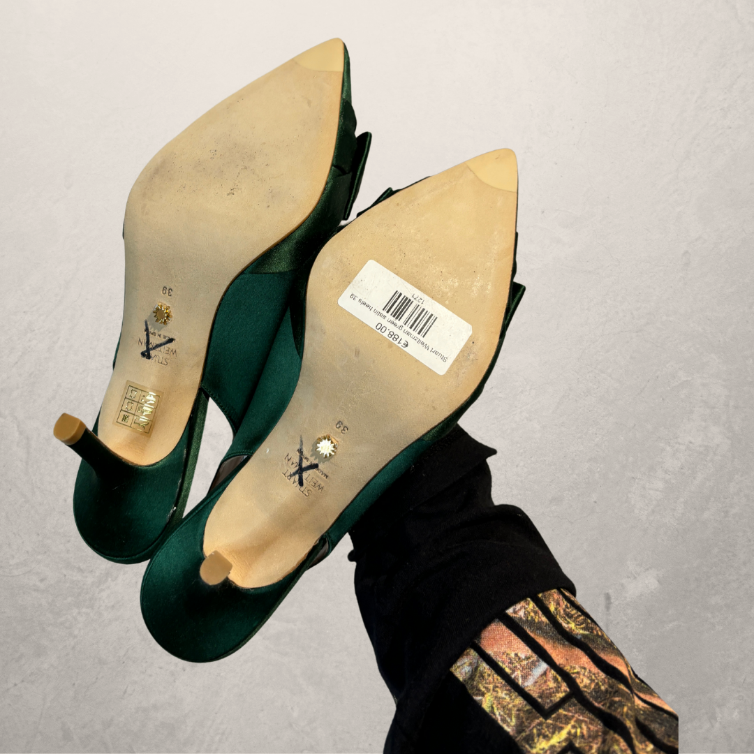 Stuart Weitzman green satin heels 39