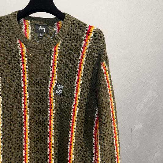 Stussy X Patta groen rood geel gebreide trui XL