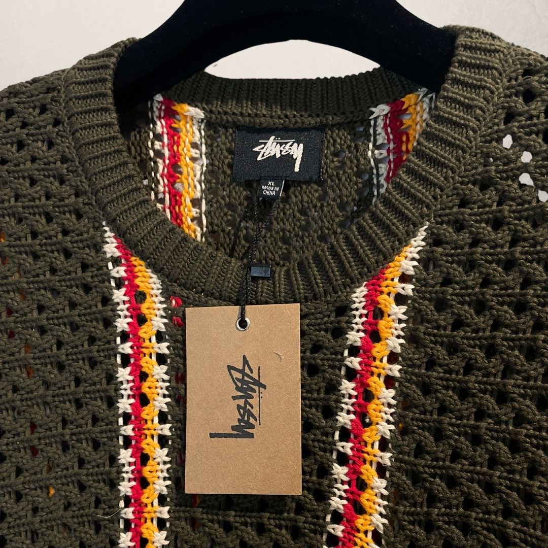 Stussy X Patta groen rood geel gebreide trui XL