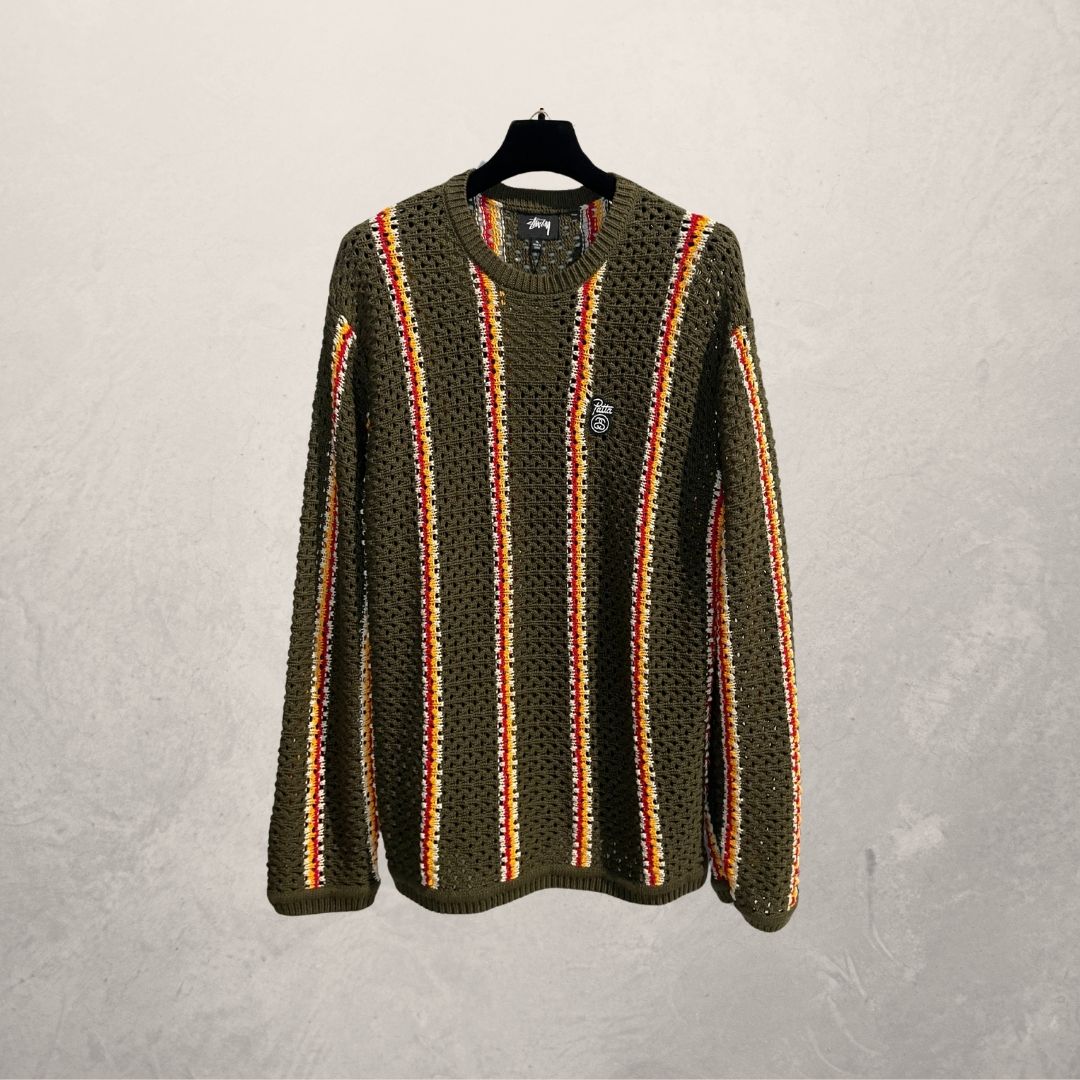 Stussy X Patta groen rood geel gebreide trui XL