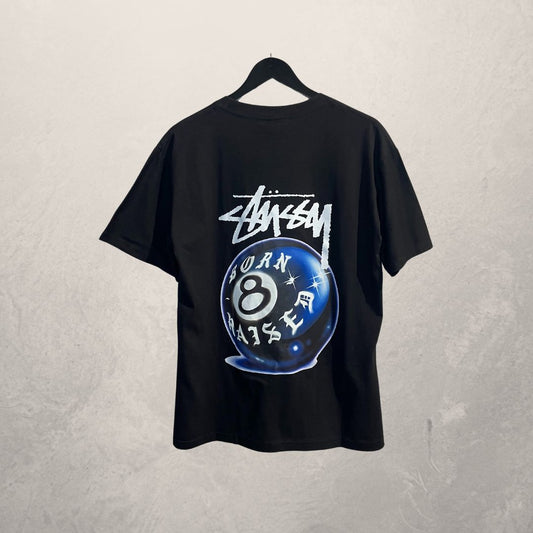 Stussy zwart geboren/opgegroeid 8-ball t-shirt M