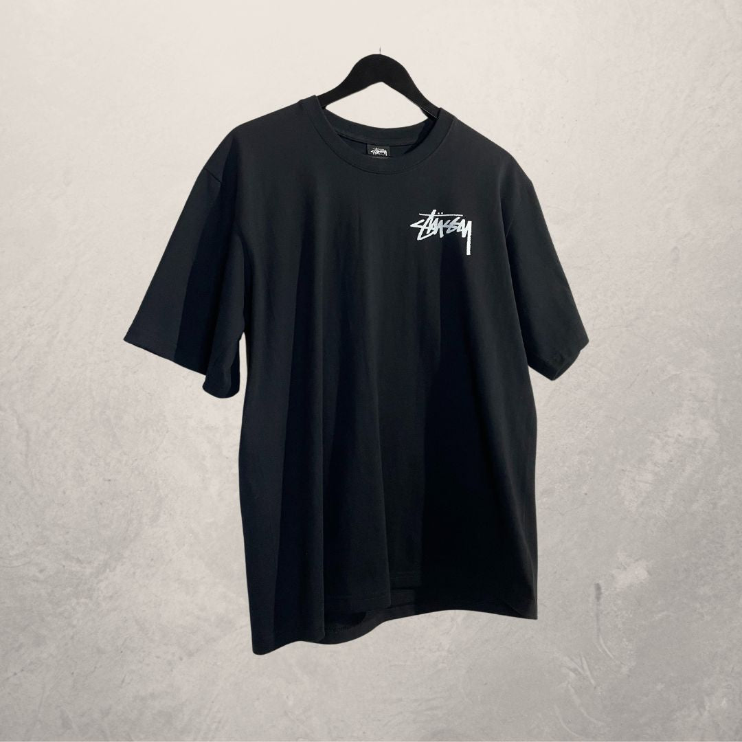 Stussy zwart dobbelstenen grafisch t-shirt L