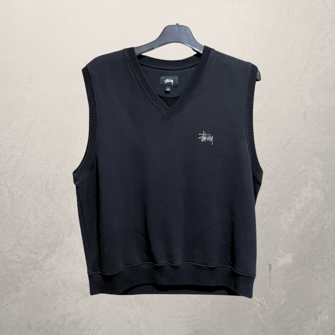 Stussy black fleece  v neck vest L