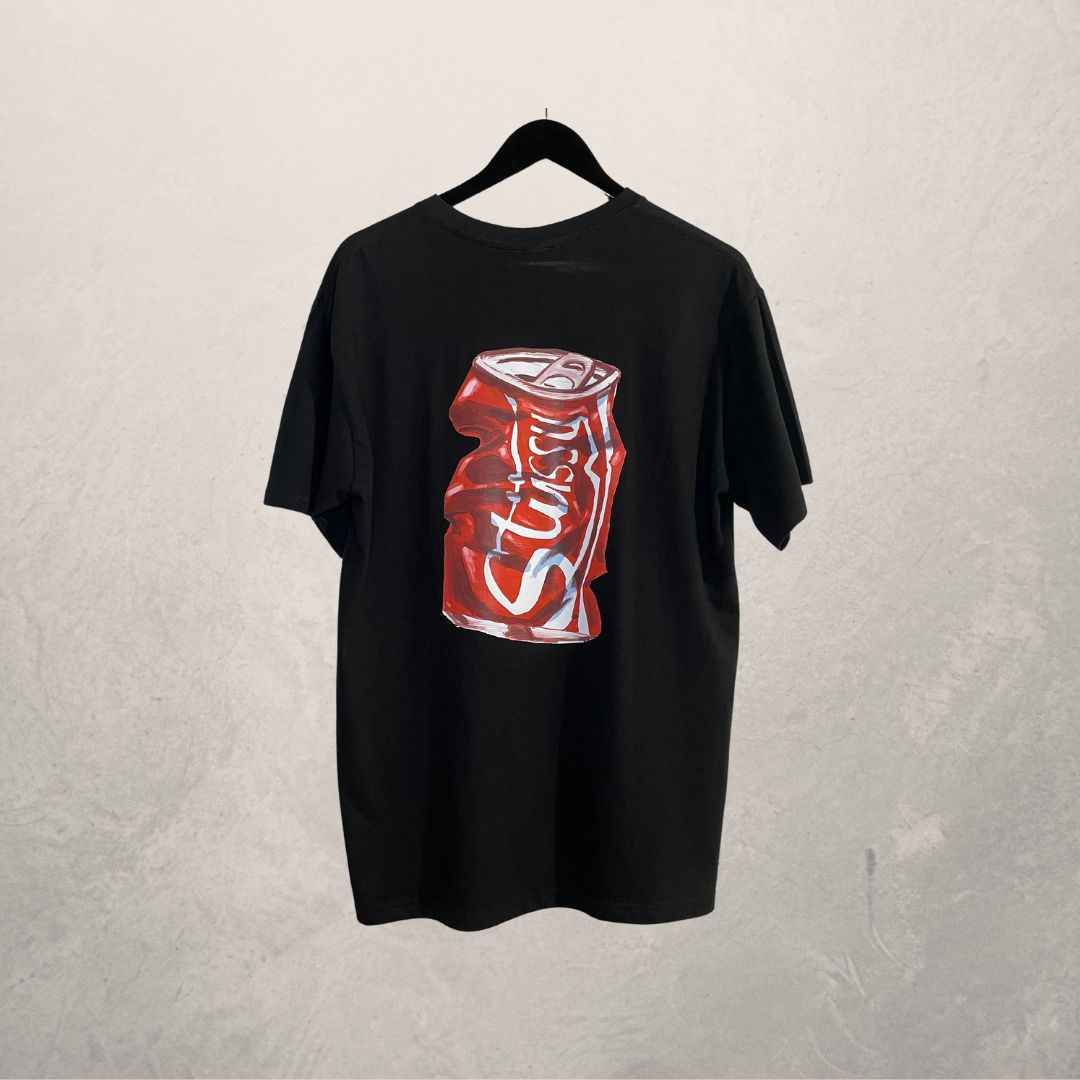 Stussy black soda can graphic shirt L