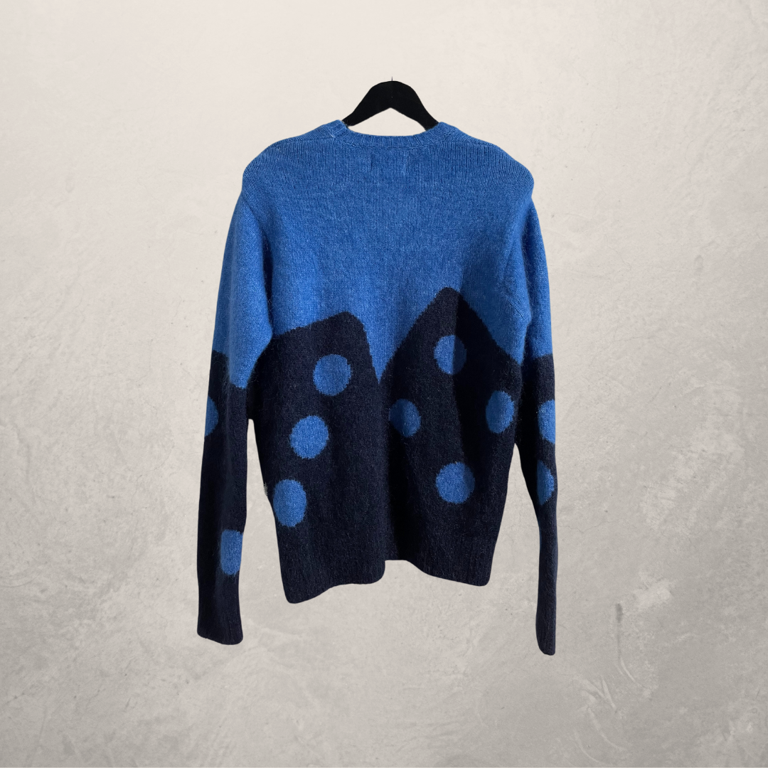 Stussy blauwe fuzzy mohair/wol mix dice trui M