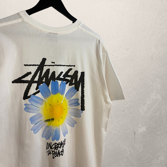 Stussy white blue flower graphic t shirt L