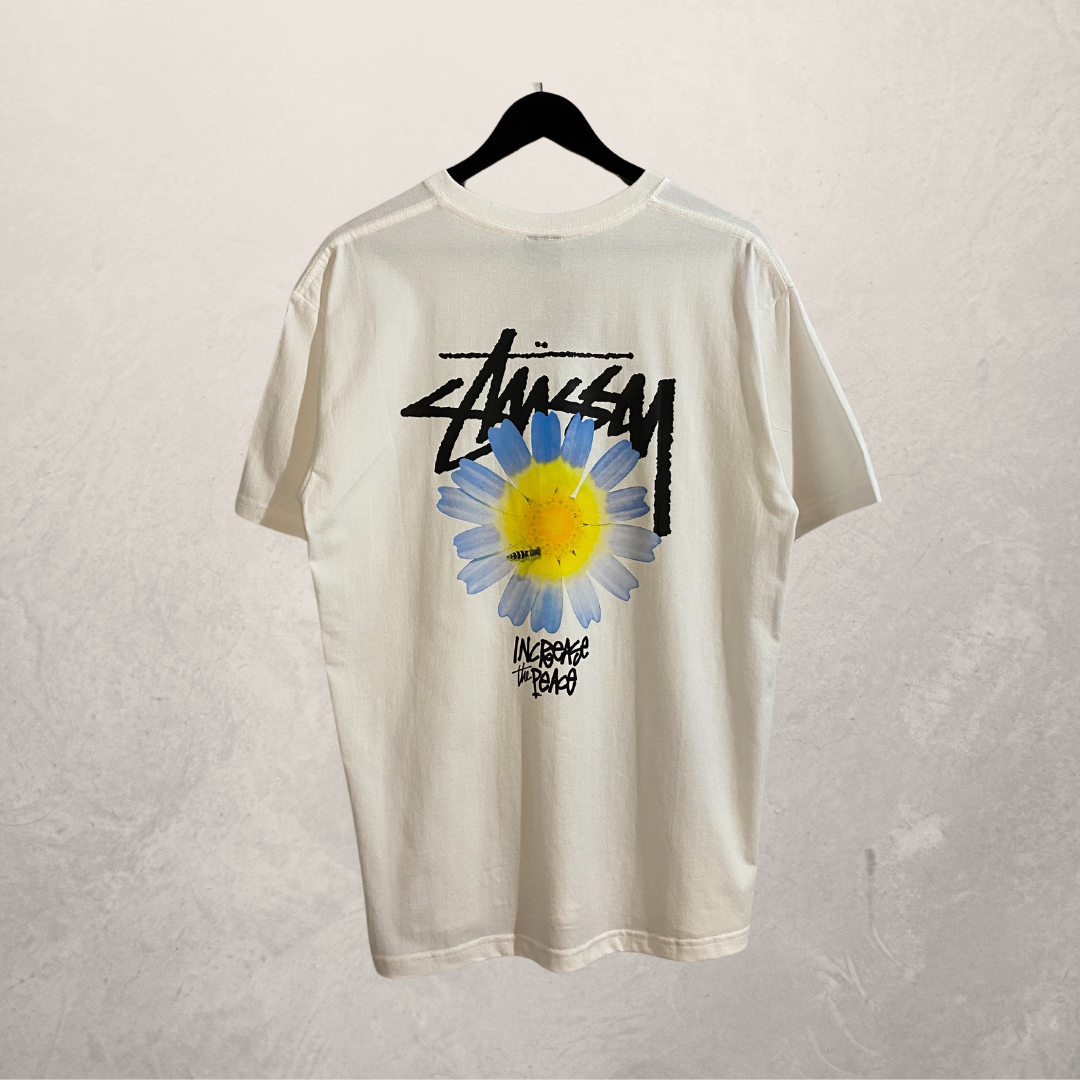 Stussy white blue flower graphic t shirt L