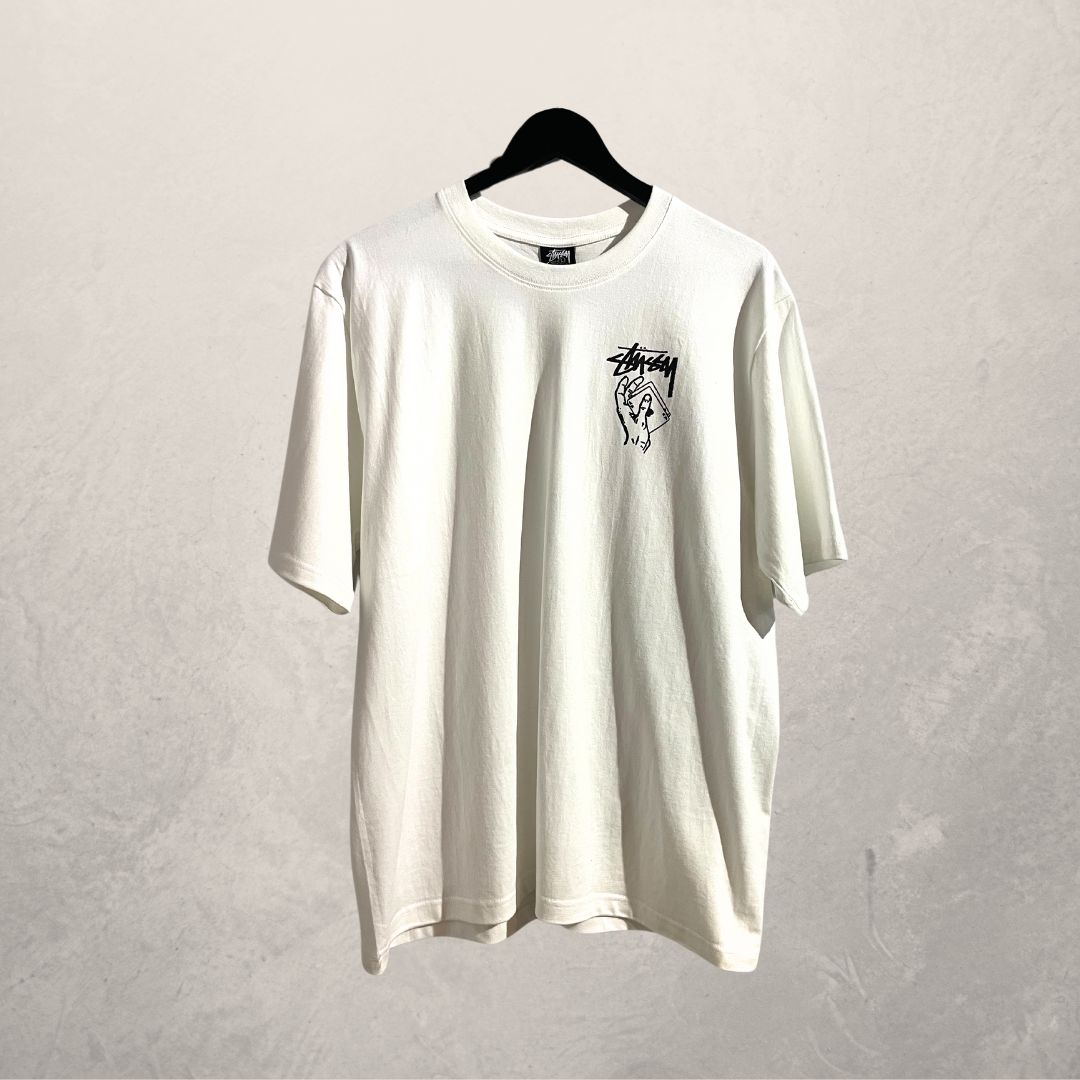 Stussy white card hands t shirt L