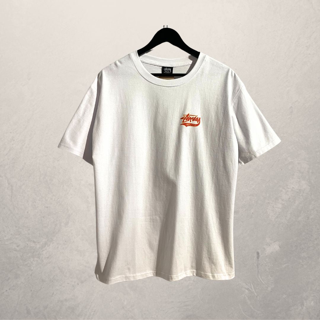 Stussy wit grafisch geel schrijven t-shirt L