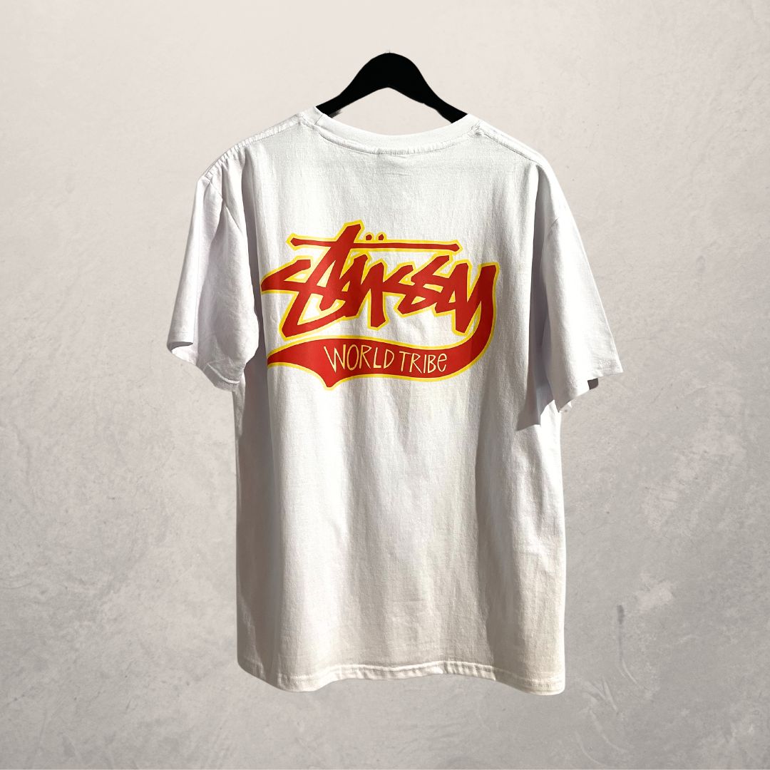 Stussy wit grafisch geel schrijven t-shirt L