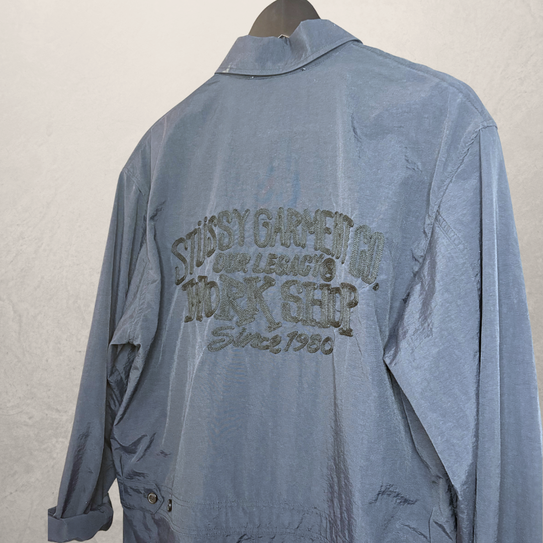 Stussy x Our Legacy marineblauwe nylon boiler suit S