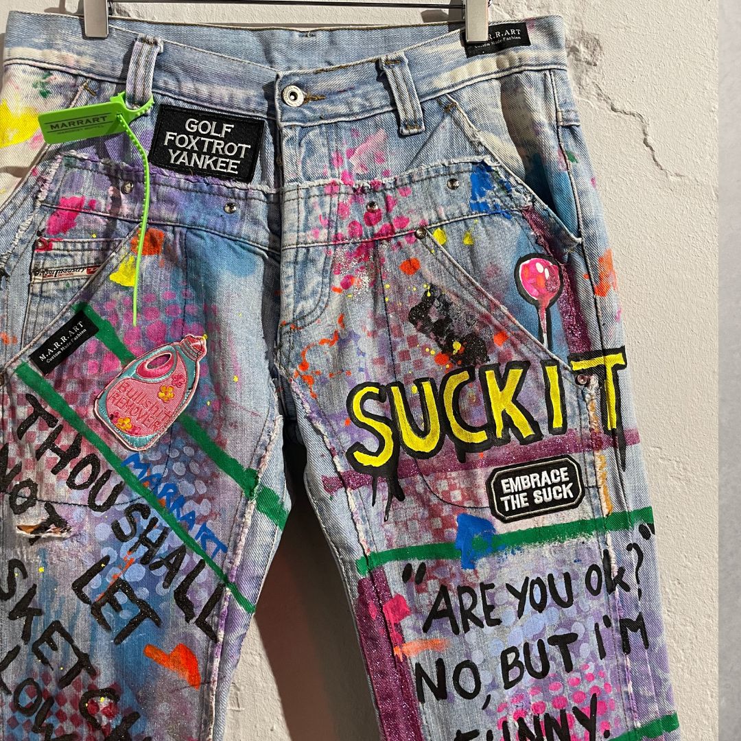 Suck It multi color diesel denim pants M/L- By @M.a.r.r.art