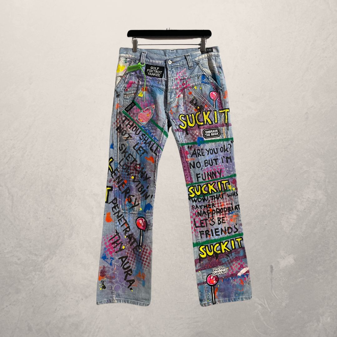 Suck It multi color diesel denim pants M/L- By @M.a.r.r.art